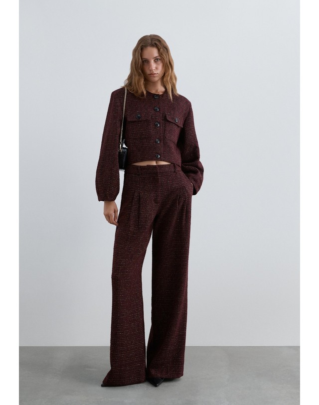 스칼퍼스 스캘퍼스 트위드 하이웨이스트 와이드 팬츠 72168-sccoco-lurex-pant-aw2627-burgundy BURGUNDY 레드 착용컷
