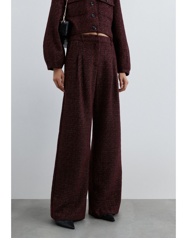 스칼퍼스 스캘퍼스 트위드 하이웨이스트 와이드 팬츠 72168-sccoco-lurex-pant-aw2627-burgundy BURGUNDY 레드 착용컷