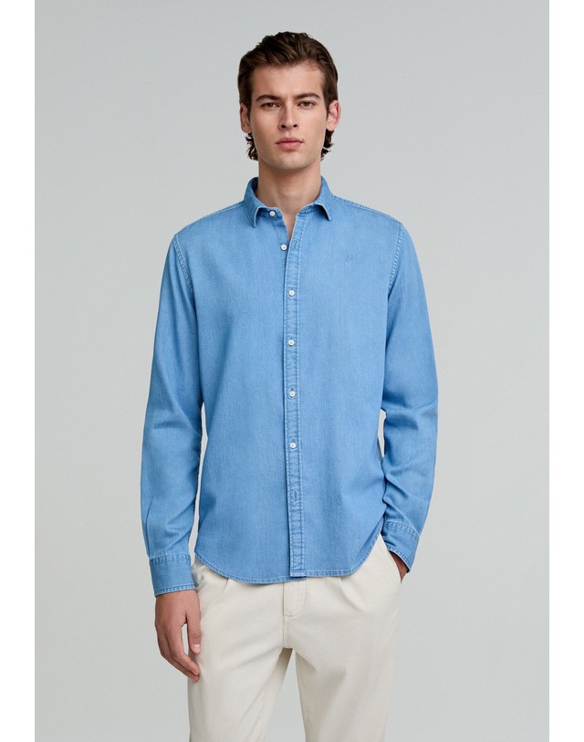 스칼퍼스 스캘퍼스 슬림핏 자수 긴팔 데님 셔츠 24070-fancy-denim-shirt-nos-denim DENIM 블루 착용컷