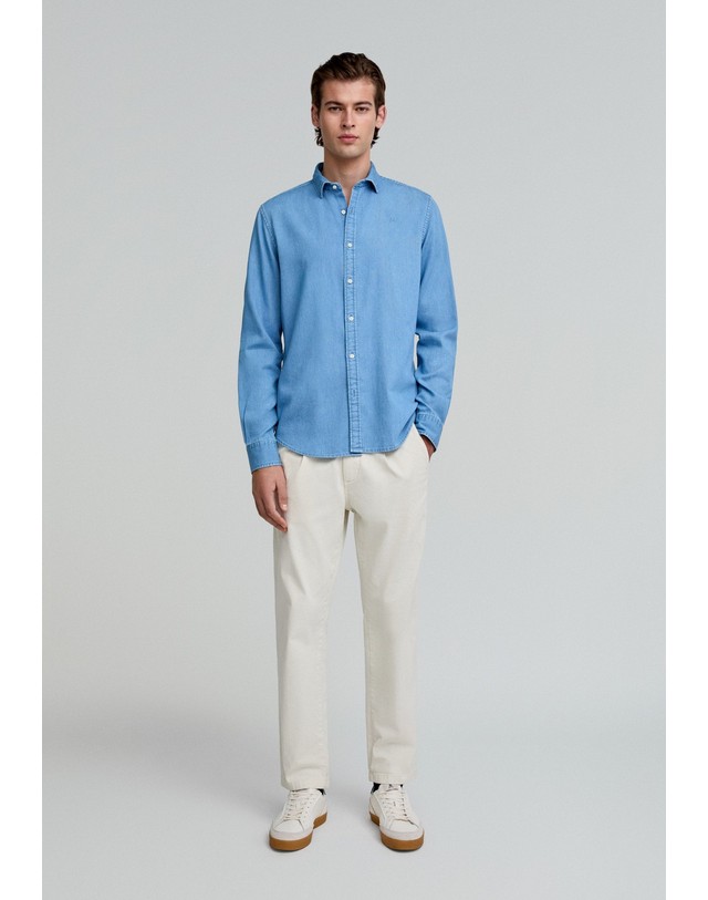 스칼퍼스 스캘퍼스 슬림핏 자수 긴팔 데님 셔츠 24070-fancy-denim-shirt-nos-denim DENIM 블루 착용컷
