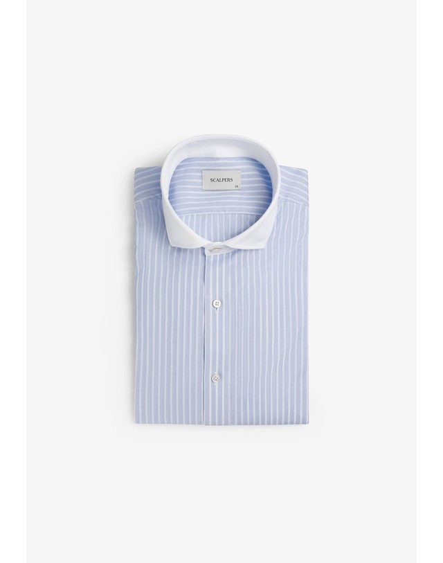 스칼퍼스 스캘퍼스 스트라이프 배색 칼라 긴팔 셔츠 58002-madrid-class-cdp-shirt-ceremonia-bluestripes BLUE STRIPES 블루 착용컷