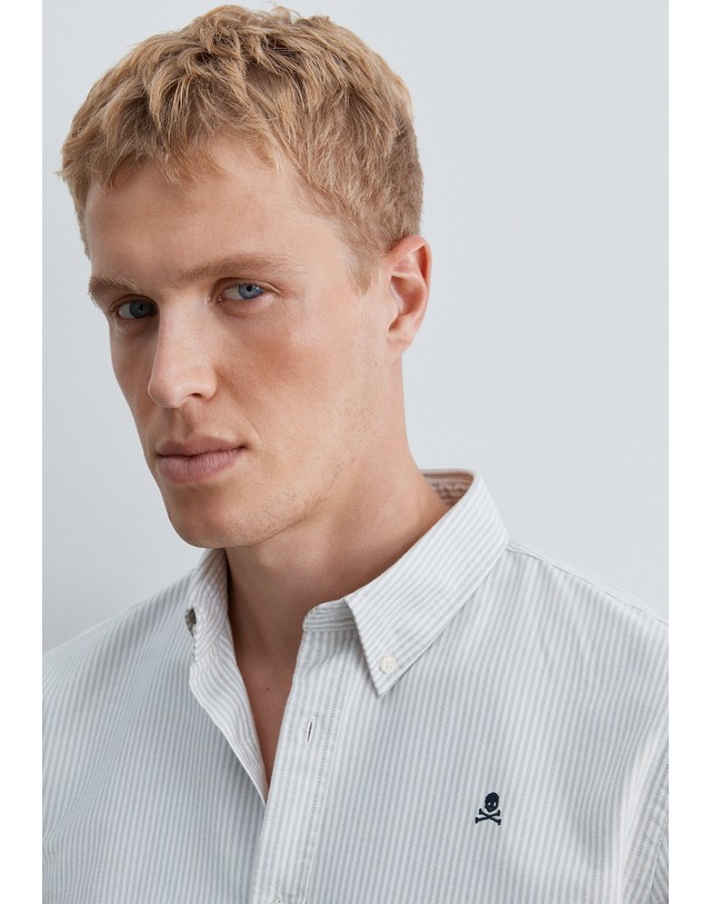 스칼퍼스 스캘퍼스 스트라이프 긴팔 옥스포드 셔츠 68913-scnew-oxford-bd-shirt-aw2627-taupestripes TAUPE STRIPES 그레이 착용컷
