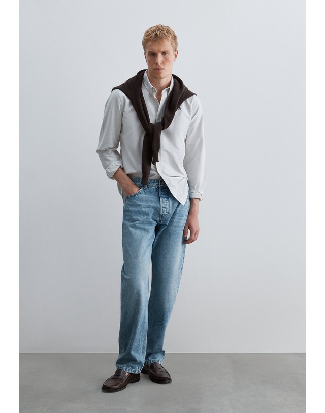 스칼퍼스 스캘퍼스 스트라이프 긴팔 옥스포드 셔츠 68913-scnew-oxford-bd-shirt-aw2627-taupestripes TAUPE STRIPES 그레이 착용컷