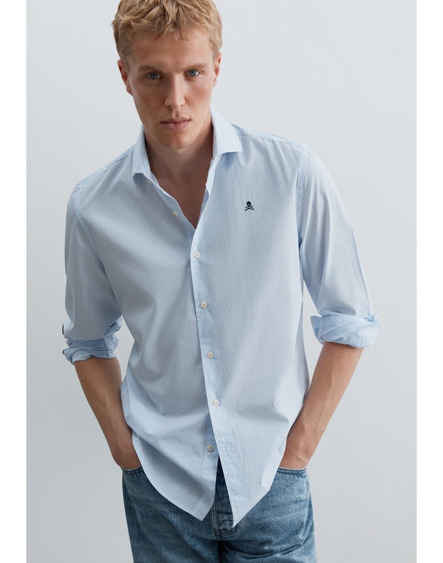 스칼퍼스 스캘퍼스 마이크로 스트라이프 긴팔 셔츠 70304-scsport-elisee-shirt-aw2627-skybluestripes SKYBLUE STRIPES 블루 착용컷