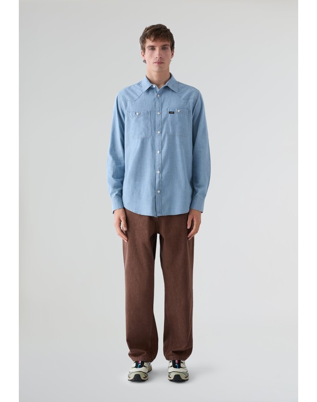 스칼퍼스 랭글러 포켓 샴브레이 코튼 긴팔 셔츠 72450-chambray-shirt-indigo-core-ib-denim DENIM 블루 착용컷