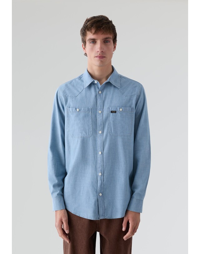 스칼퍼스 랭글러 포켓 샴브레이 코튼 긴팔 셔츠 72450-chambray-shirt-indigo-core-ib-denim DENIM 블루 착용컷