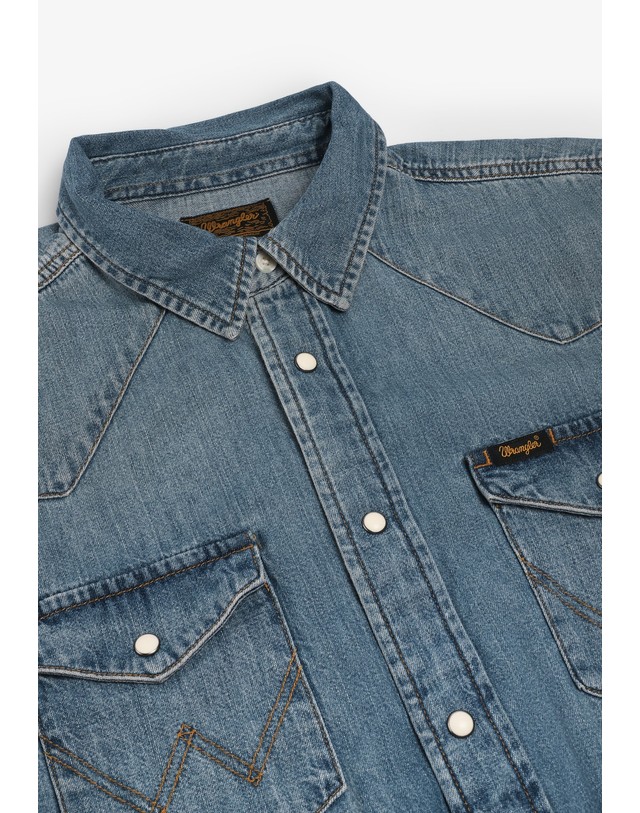 스칼퍼스 랭글러 웨스턴 스냅 버튼 긴팔 데님 셔츠 78434-western-shirt-core-ib-denim DENIM 블루 착용컷