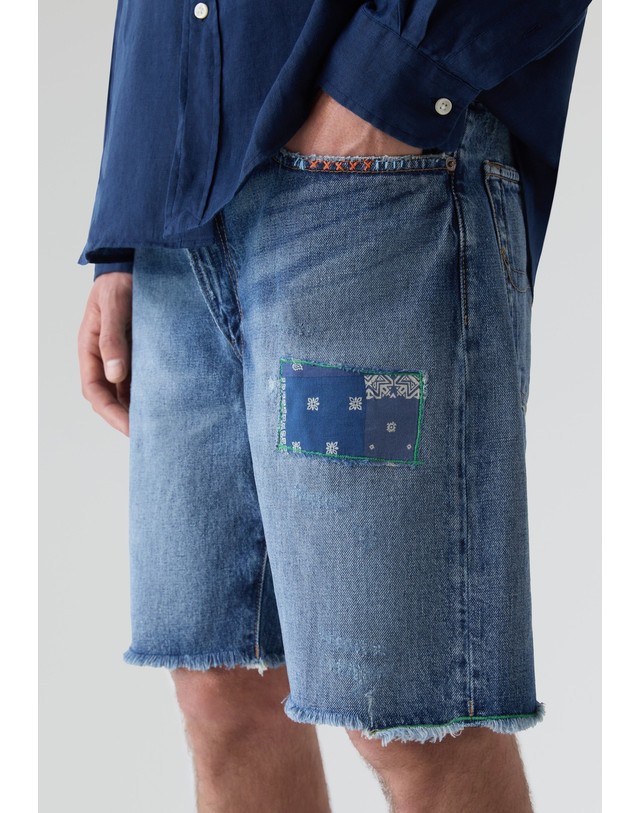 스칼퍼스 폴로 랄프 로렌 빈티지 패치워크 데님 반바지 72622 DENIM 네이비 착용컷