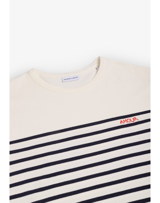 스칼퍼스 메종라비쉬 스트라이프 크루넥 긴팔 티셔츠 65267 BLUE STRIPES 멀티컬러 착용컷