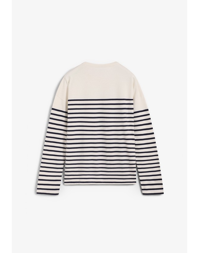 스칼퍼스 메종라비쉬 스트라이프 크루넥 긴팔 티셔츠 65267 BLUE STRIPES 멀티컬러 착용컷