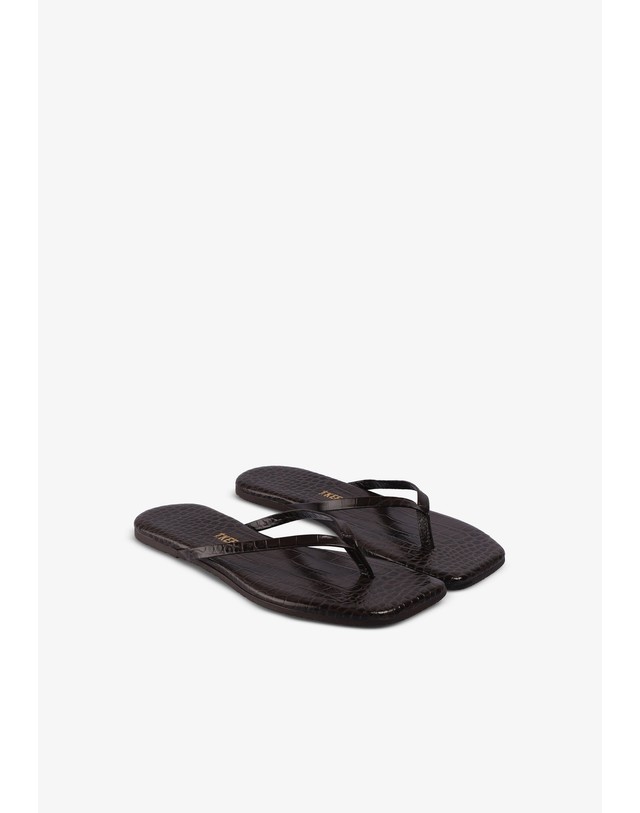스칼퍼스 티키스 크록 스퀘어토 플립플랍 샌들 72580 DARK BROWN 초콜릿 착용컷