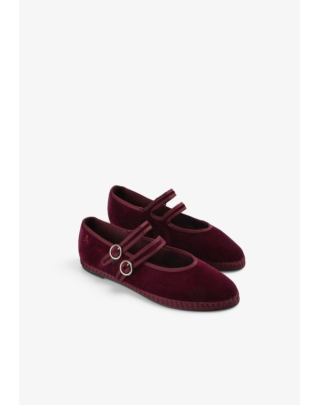스칼퍼스 스캘퍼스 벨벳 더블 버클 발레리나 플랫 72806 BURGUNDY 레드 착용컷