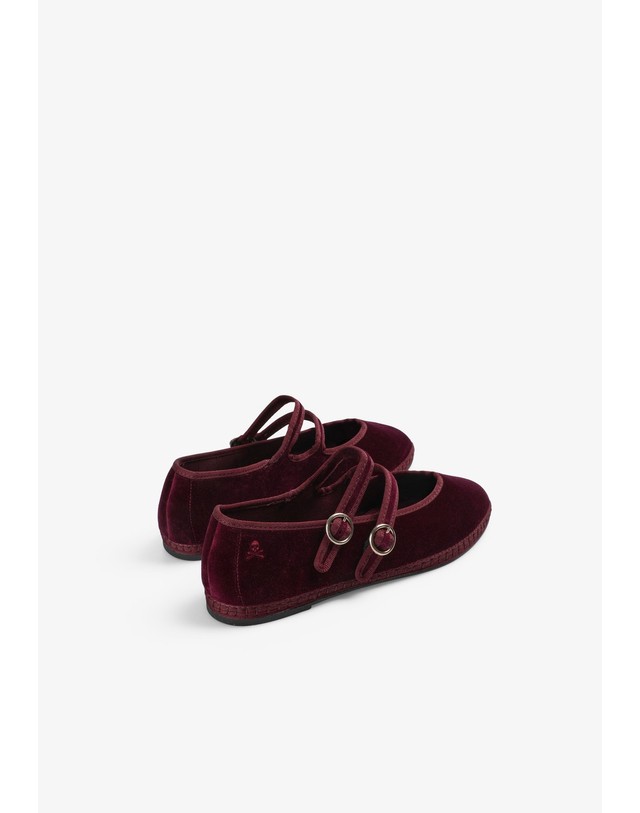 스칼퍼스 스캘퍼스 벨벳 더블 버클 발레리나 플랫 72806 BURGUNDY 레드 착용컷