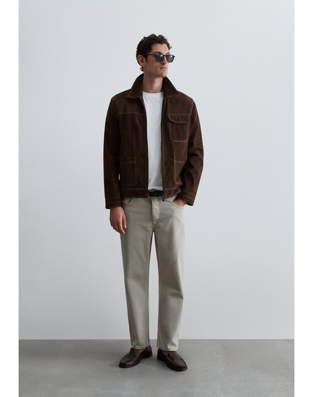 스칼퍼스 스캘퍼스 크롭핏 5포켓 데님 팬츠 69109 LIGHT CAMEL 그레이 착용컷