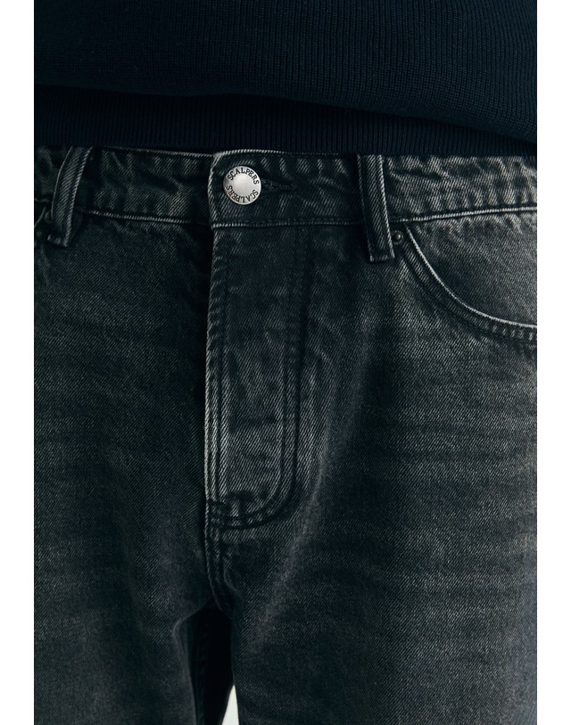 스칼퍼스 스캘퍼스 5포켓 워시드 크롭핏 청바지 60179 BLACK DENIM 네이비 착용컷