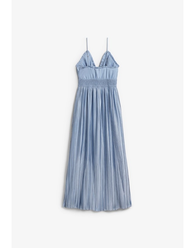 스칼퍼스 더쿠플스 플리츠 V넥 스트랩 롱 원피스 72566 LIGHT BLUE 블루 착용컷