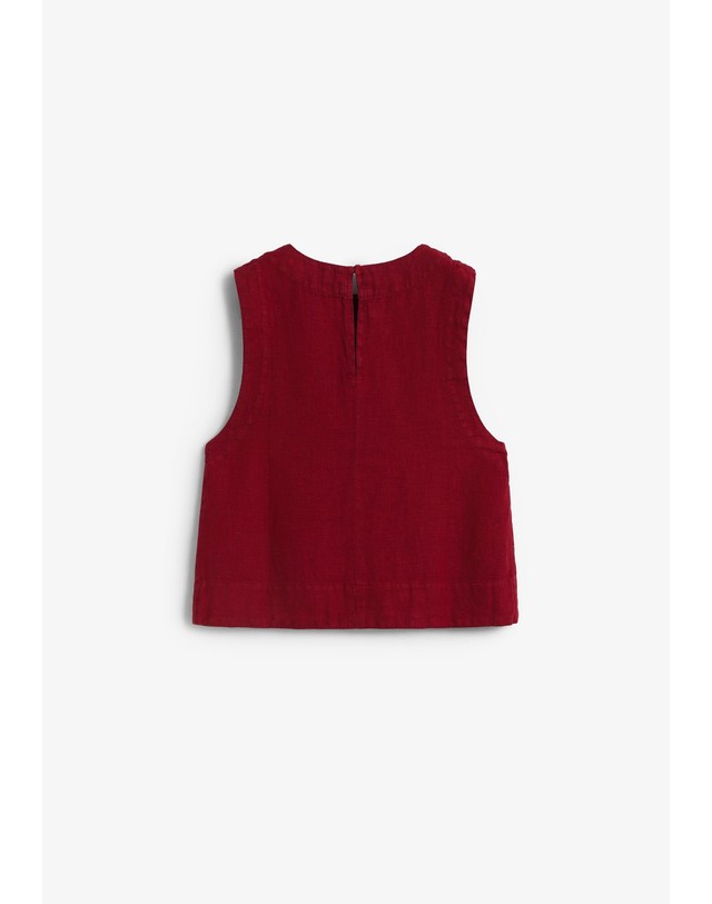 스칼퍼스 더뉴소사이어티 린넨 크롭 민소매 탑 70599 BURGUNDY 레드 착용컷