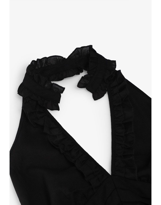 스칼퍼스 라감 러플 셔링 민소매 홀터넥 탑 68310 BLACK 블랙 착용컷