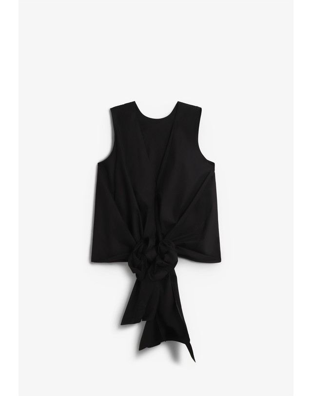 스칼퍼스 에센셜 백오픈 리본 박시 민소매 탑 74320 BLACK 블랙 착용컷