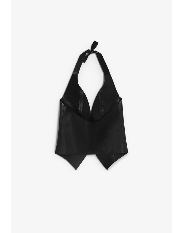 스칼퍼스 아벨리나 램스킨 홀터넥 타이 레더 탑 68513 BLACK 블랙 착용컷