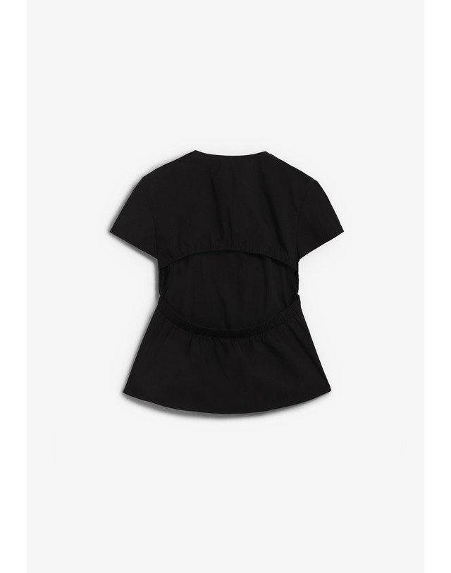 스칼퍼스 라감 드레이프 라운드넥 반팔 블라우스 68314 BLACK 블랙 착용컷