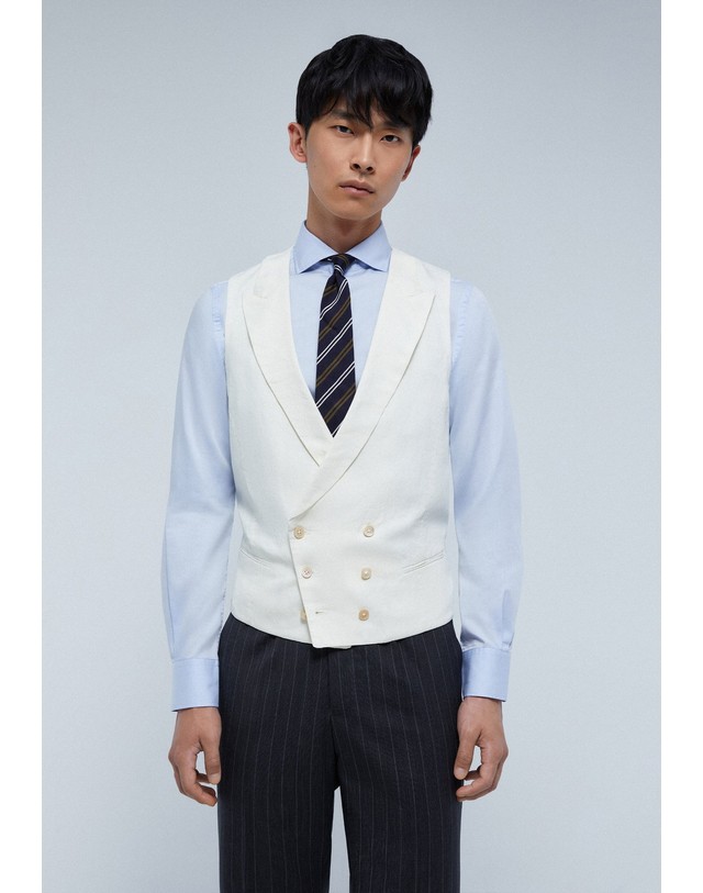 스칼퍼스 스캘퍼스 린넨 더블버튼 포멀 베스트 42627 OFF WHITE 아이보리 착용컷