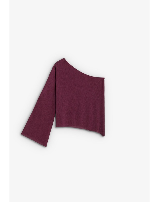 스칼퍼스 스캘퍼스 비대칭 원숄더 슬릿 니트 탑 72321 BURGUNDY 레드 착용컷