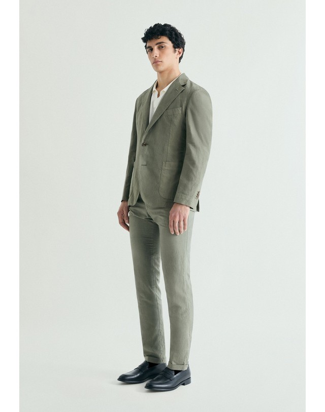 스칼퍼스 스캘퍼스 린넨 레귤러핏 정장 팬츠 65333 LIGHT KHAKI 카키 착용컷
