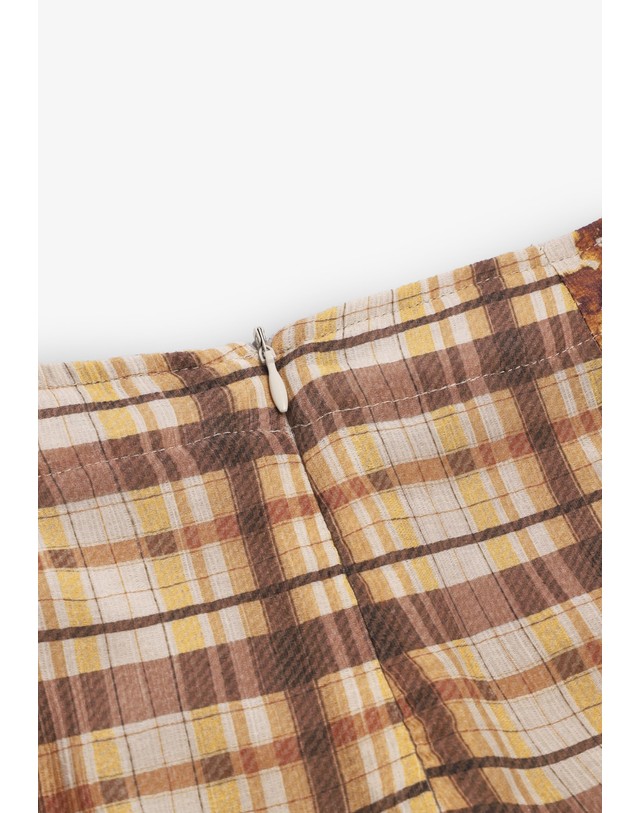 스칼퍼스 마카블라 플로럴 체크 패널 롱 스커트 74406 OCHRE 멀티컬러 착용컷