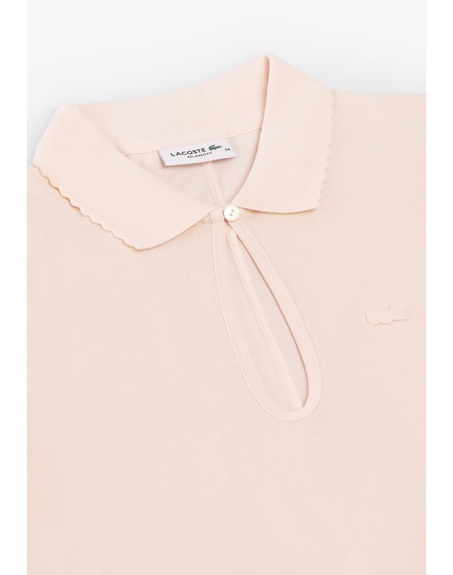스칼퍼스 라코스테 피케 로고 키홀 반팔 폴로 티셔츠 78727 BEIGE 핑크 착용컷