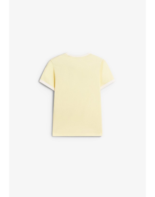 스칼퍼스 더쿠플스 스트라스 로고 라운드넥 반팔 티셔츠 72568 LIGHT YELLOW 노랑 착용컷