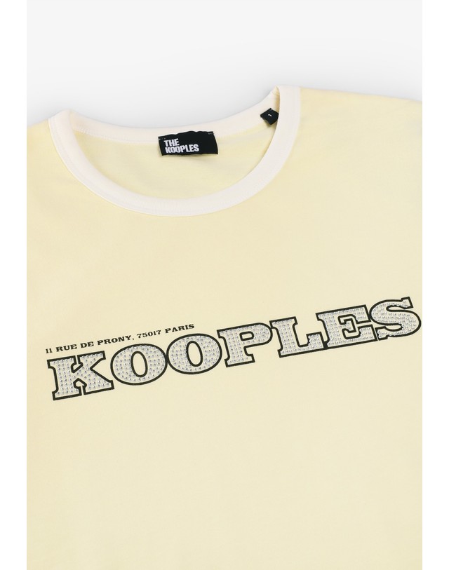 스칼퍼스 더쿠플스 스트라스 로고 라운드넥 반팔 티셔츠 72568 LIGHT YELLOW 노랑 착용컷