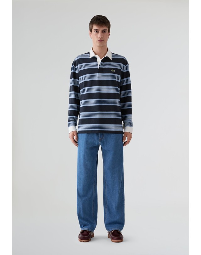 스칼퍼스 라코스테 스트라이프 릴렉스핏 긴팔 폴로셔츠 70652 BLUE STRIPES 멀티컬러 착용컷