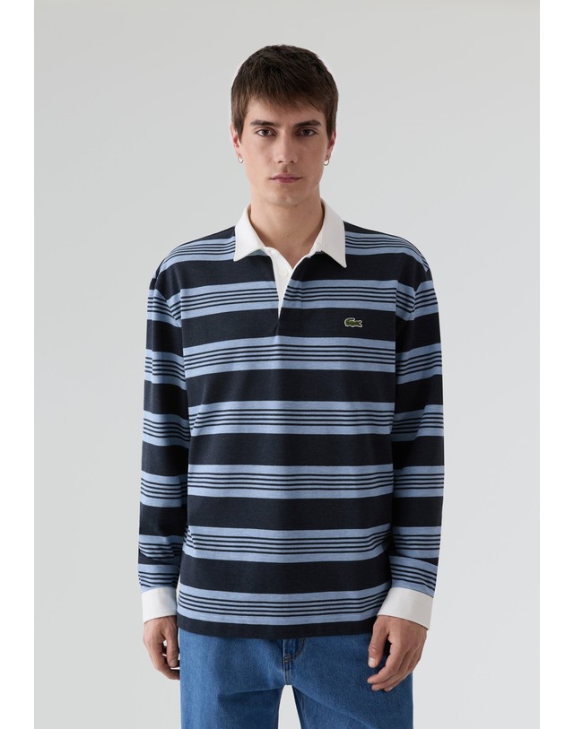 스칼퍼스 라코스테 스트라이프 릴렉스핏 긴팔 폴로셔츠 70652 BLUE STRIPES 멀티컬러 착용컷