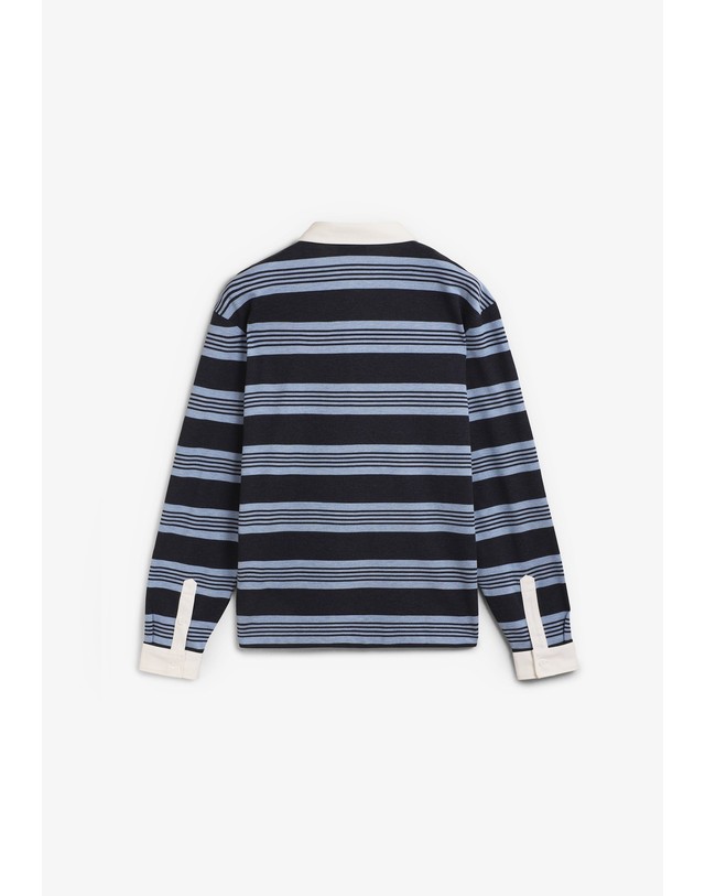 스칼퍼스 라코스테 스트라이프 릴렉스핏 긴팔 폴로셔츠 70652 BLUE STRIPES 멀티컬러 착용컷
