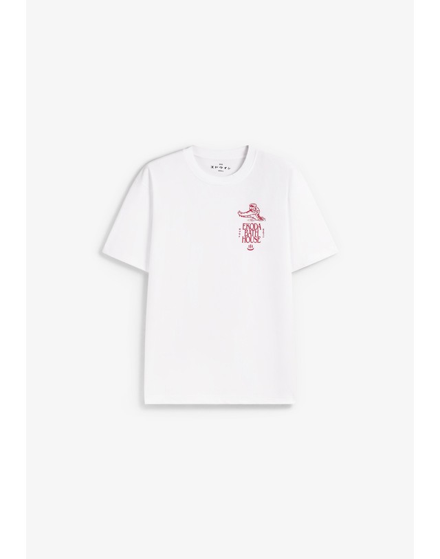 스칼퍼스 에드윈 오버핏 백 그래픽 반팔 티셔츠 78426 WHITE 화이트 착용컷
