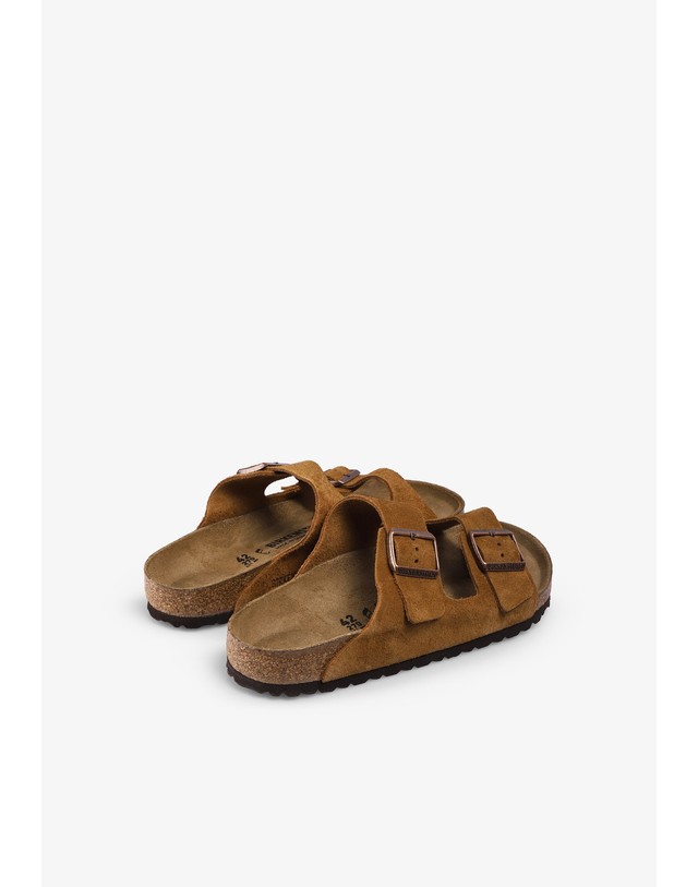 스칼퍼스 버켄스탁 스웨이드 남성 슬라이드 샌들 72590 CAMEL 카멜 착용컷