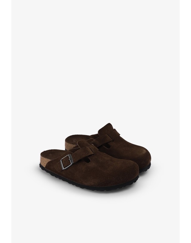 스칼퍼스 버켄스탁 스웨이드 레더 버클 클로그 72597 DARK BROWN 초콜릿 착용컷