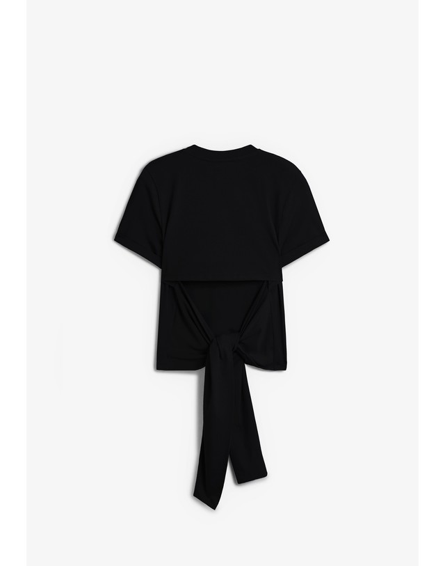 스칼퍼스 바쉬 백오픈 타이 라운드넥 반팔 티셔츠 68445 BLACK 블랙 착용컷