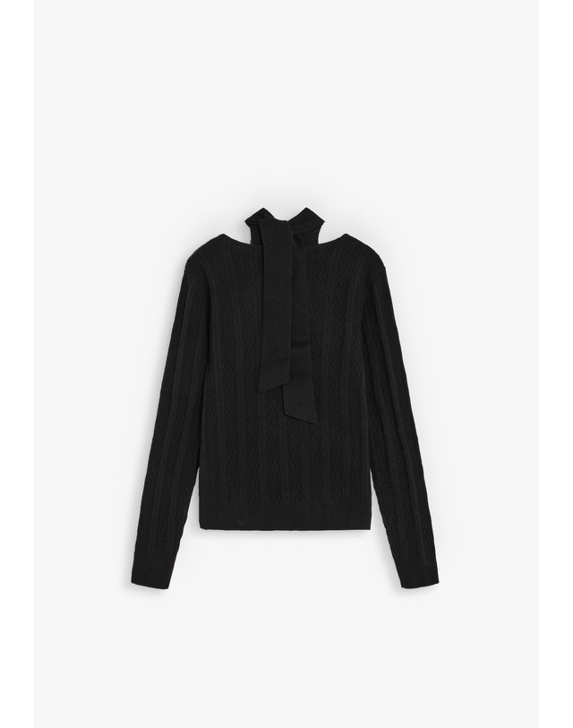 스칼퍼스 스캘퍼스 하이넥 컷아웃 케이블 니트 스웨터 72172 BLACK 블랙 착용컷