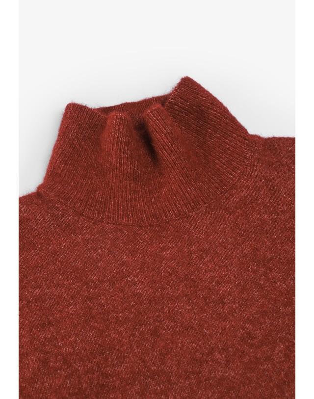 스칼퍼스 삼소앤삼소 플레인 하이넥 니트 스웨터 64785 BURGUNDY 레드 착용컷
