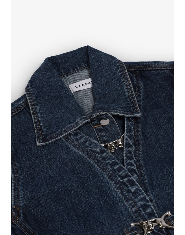 스칼퍼스 라감 버클 크롭 데님 자켓 74709 DENIM 네이비 착용컷