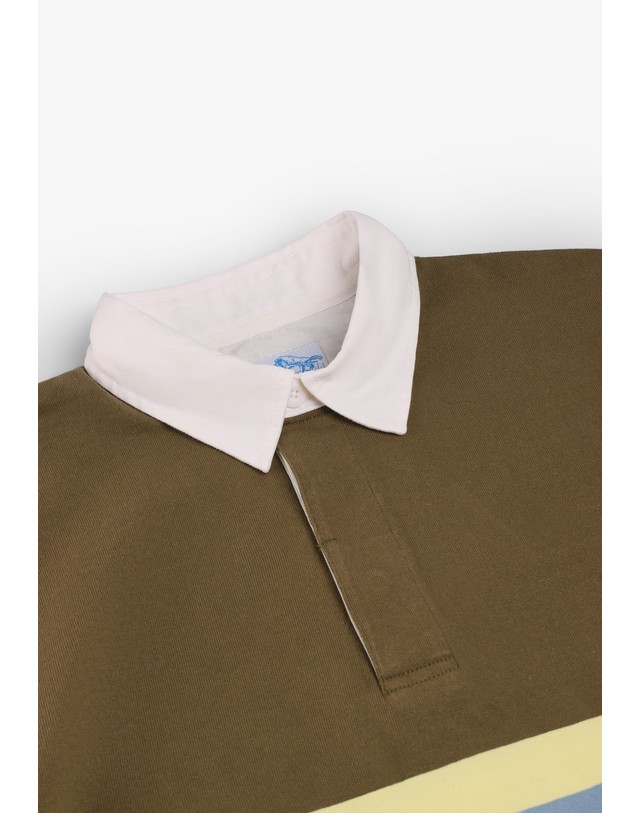 스칼퍼스 그라미치 스트라이프 럭비 폴로셔츠 78642 KHAKI 카키 착용컷