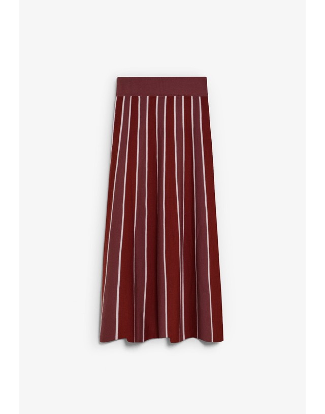 스칼퍼스 스캘퍼스 스트라이프 니트 롱 스커트 72372 BURGUNDY 레드 착용컷