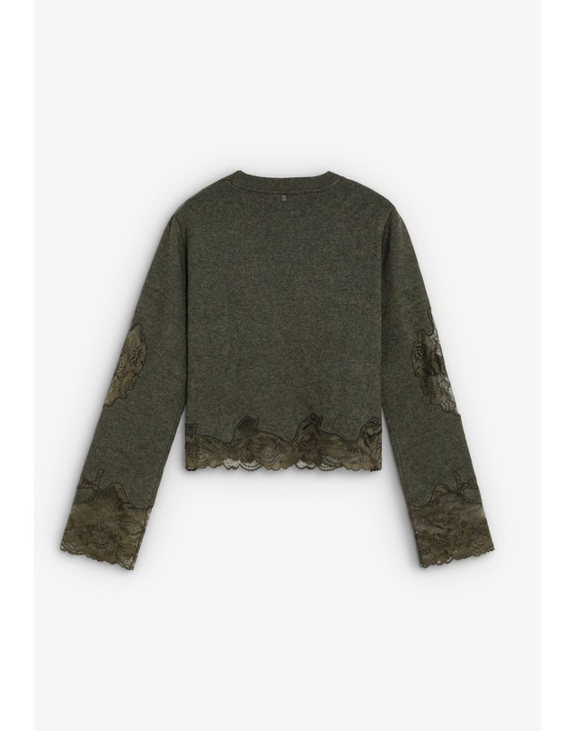 스칼퍼스 스캘퍼스 레이스 라운드넥 니트 스웨터 72242 GREEN 카키 착용컷