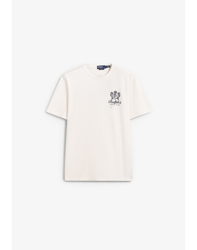 스칼퍼스 폴로 랄프 로렌 프린트 라운드넥 반팔 티셔츠 72610 WHITE 아이보리 착용컷