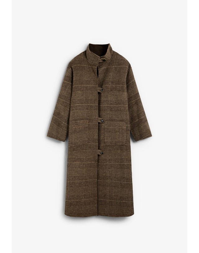 스칼퍼스 스캘퍼스 탈착 머플러 체크 롱 코트 72213 BROWN CHECK/BROWN 브라운 착용컷