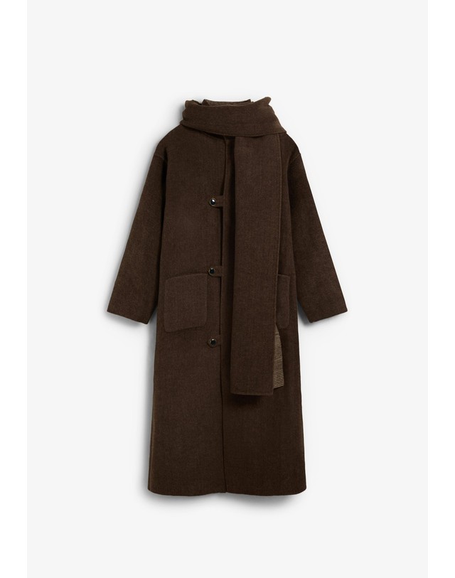 스칼퍼스 스캘퍼스 탈착 머플러 체크 롱 코트 72213 BROWN CHECK/BROWN 브라운 착용컷