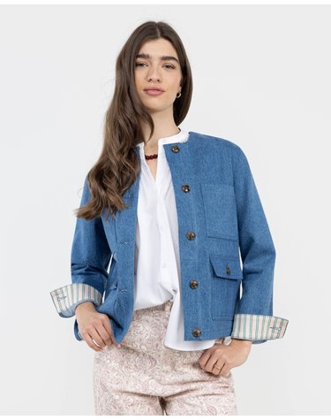 엘간소 라운드넥 패치 포켓 데님 자켓 2030s260007 INDIGO