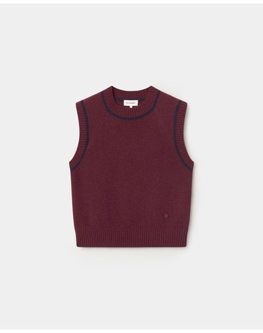 엘간소 배색 라운드넥 니트 베스트 2090W260032 BURGUNDY